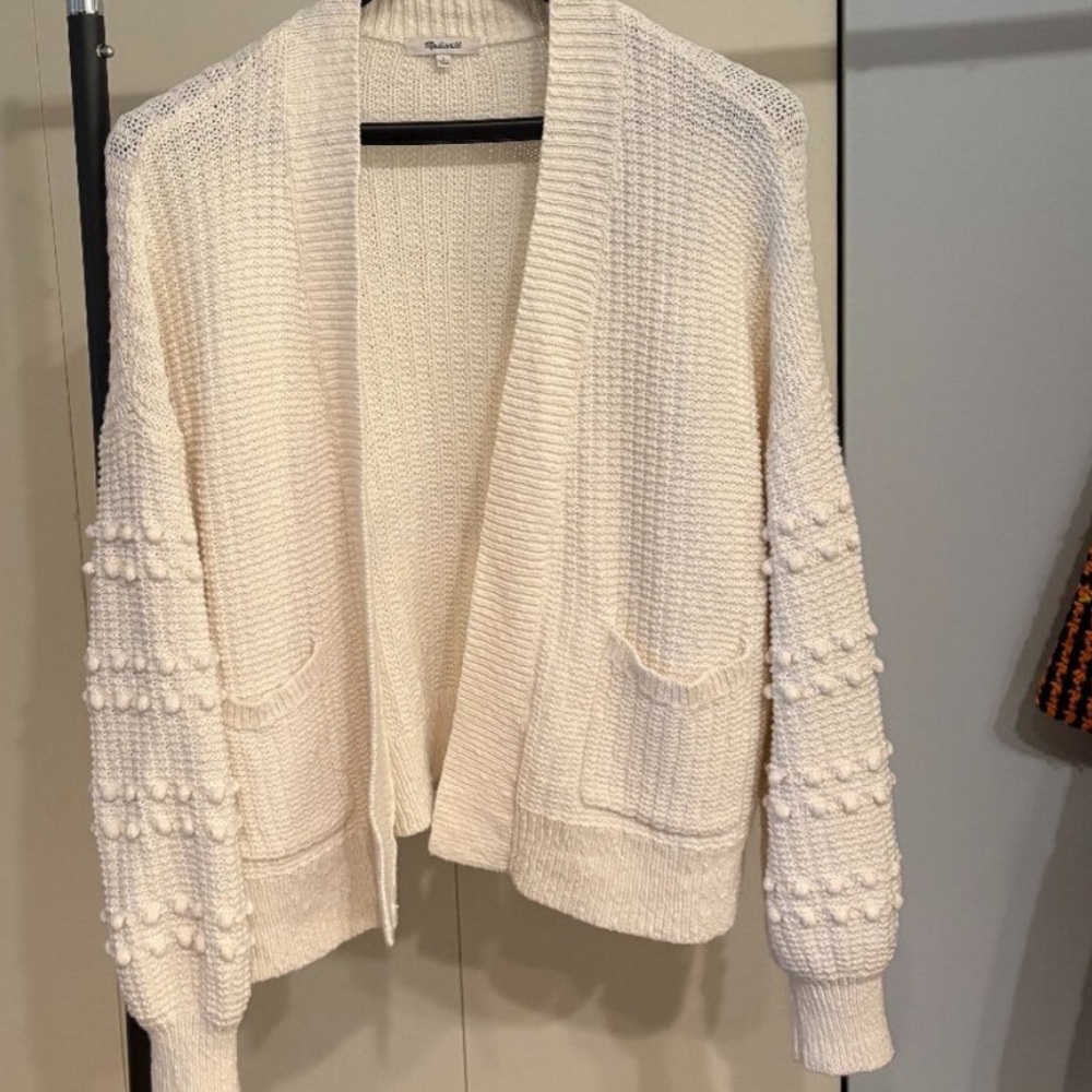 Madewell Bobble Cream Cardigan Sweater, medium